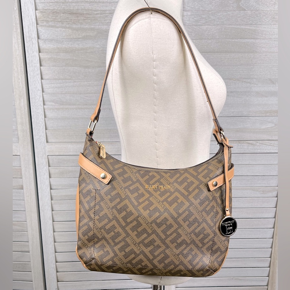 ELLEN TRACY Hobo Shoulder Bag Signature Logo Chocolate Brown